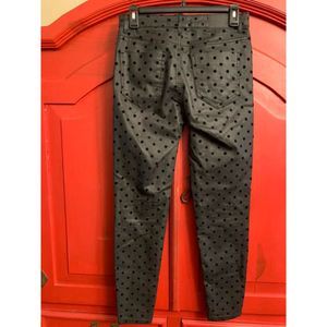 Zara Z1975 Denim Size 6 Black Flocked Polka Dot Coated Black Denim Skinny Jeans